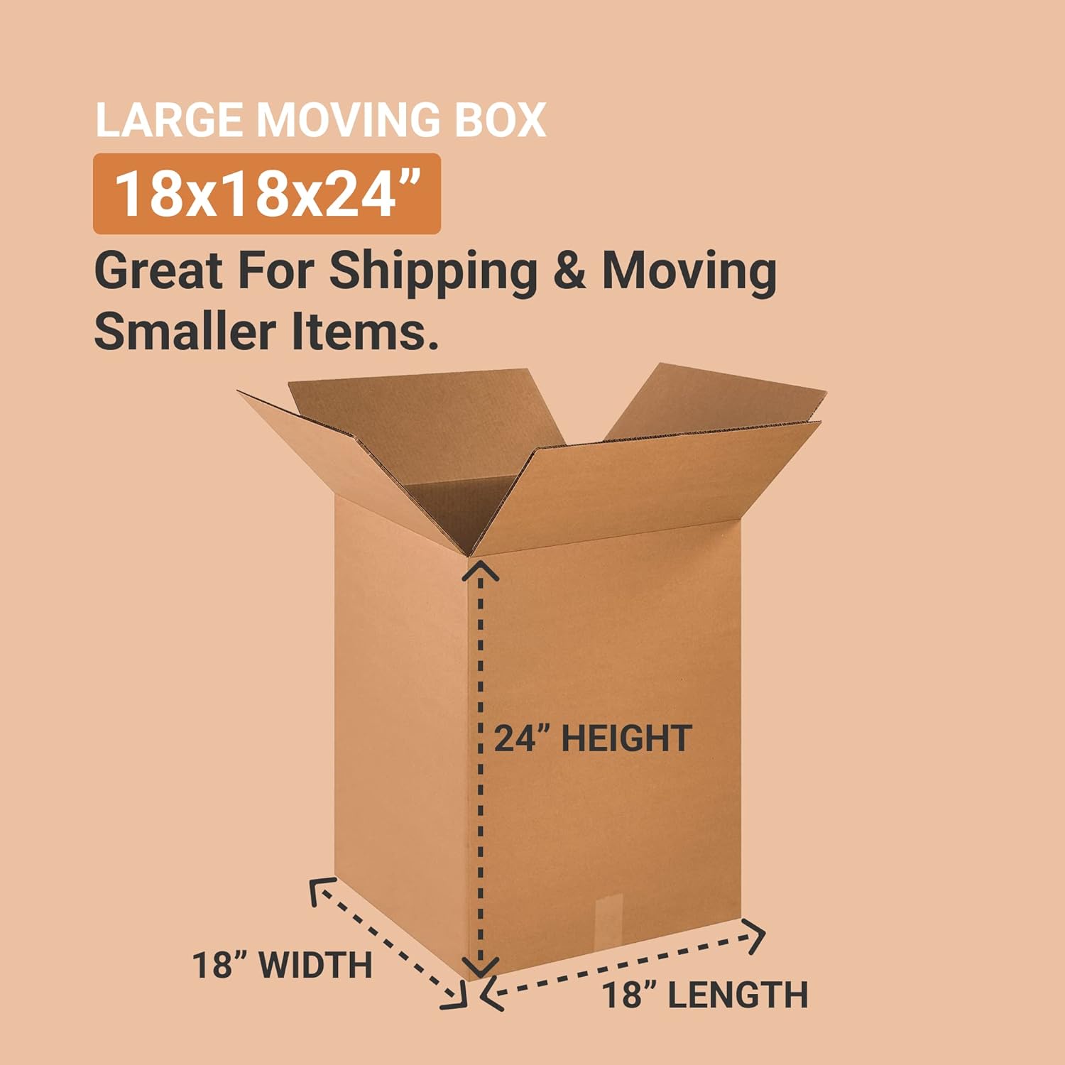 Box USA Moving Boxes Large 18"L x 18"W x 24"H, 10-Pack | Corrugated Cardboard Box for Packing, Shipping and Storage 18x18x24 181824