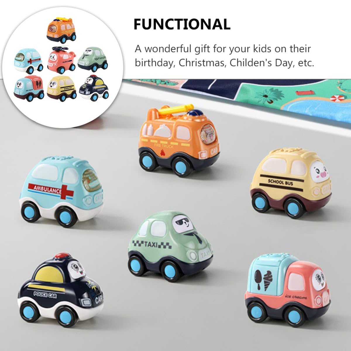 Set di 7 Macchinine a Retrocarica in Abs per Bambini | Movimento a Inerzia senza Batteria, Superfici Lisce senza Spigoli, per Compleanno e Festa dei Bambini Colore Casuale
