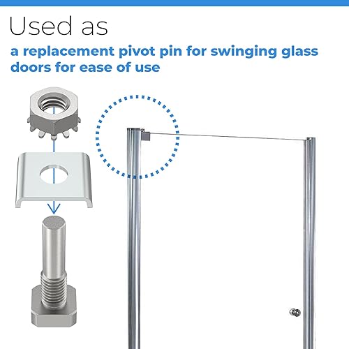 Miniatura 5 de Piezas de pasador de pivote para puerta de ducha con tuerca hexagonal y arandela, reemplazo de pivote de acero inoxidable para puertas de ducha