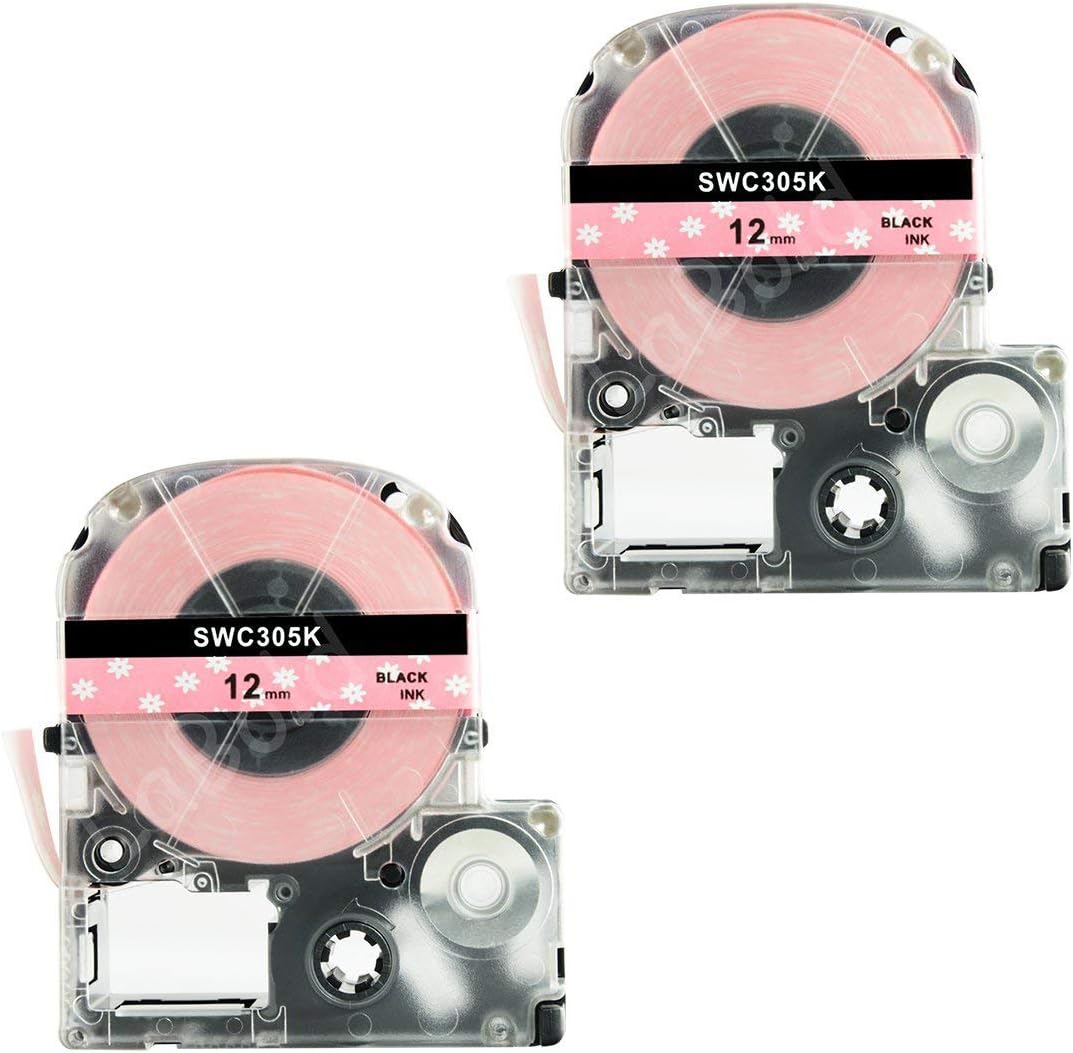 Label Tape, LaBold Washi Label Tape Cartoon Style 2 Pack Unique Design Compatible with Epson LW-300 LW-400 LW-500 LW-600 Label Maker Tape Black on Holle Kitty 0.47"W x 26.2'L (12mmx8m)