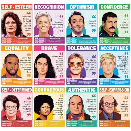 12Pcs LGBT Pride Month Posters Pride Month Inspirational Classroom Decoration LGBTQ+ Motivational Bulletin Board Posters for School Classroom Library Office Decor Wall Hallway Door Display