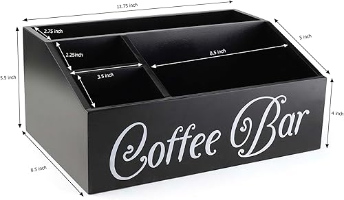 Miniatura 3 de Organizador de estación de café, organizador de madera para encimera y escritorio, soporte de accesorios de barra de café, soporte para tazas y