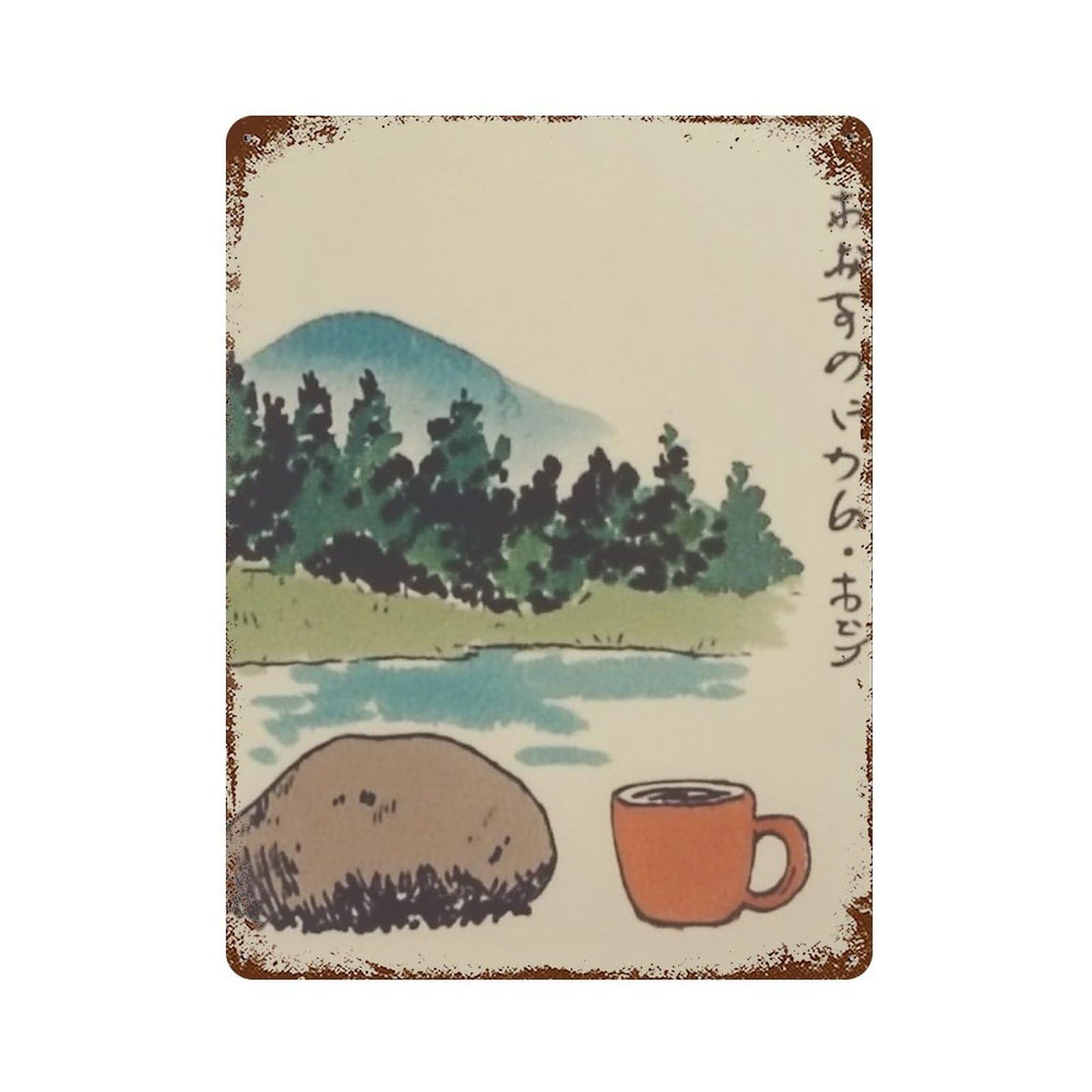 xiaoxiaoshen Japanese Landscape Minimal Nature Zen Lake Calm Scenic Wall Decor Art Metal Tin Poster Modern Home Decor Art Home Bar Shop Decorations Vintage Sign 40x30cm