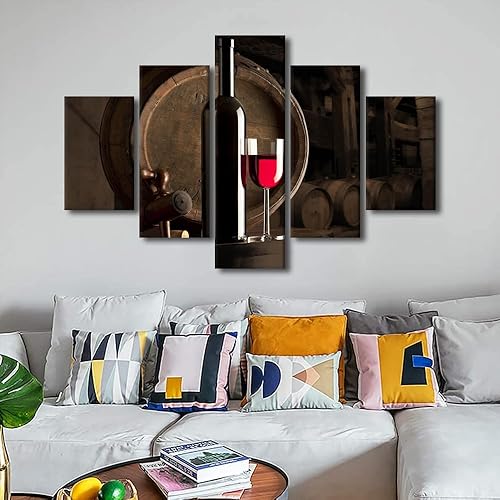 Vista 185 de Imágenes de pared para sala de estar, pintura de copa de vino tinto, bebidas alcohólicas, 5 paneles, lienzo, arte de pared, pósteres e impresiones