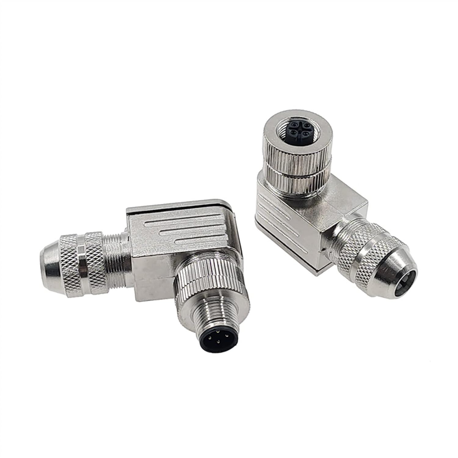 M12 Sensor Connector Male Female Signal Shielding Metal Plug 4 5 8 Pin Screw Threaded Coupling A Type 1Pcs(Angle 4pin Male)