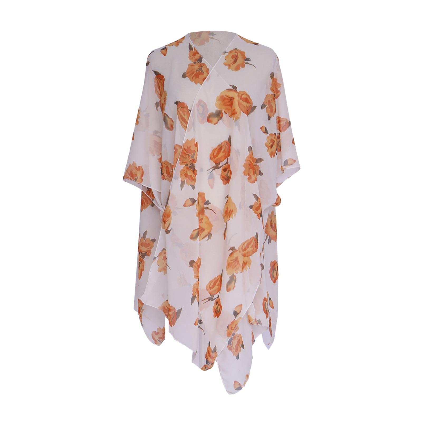 CALANDIS™ Beach Cover Up Kimono Cardigan Chiffon Floral Beach Blouses Dress Yellow | Womens Clothing-image-3