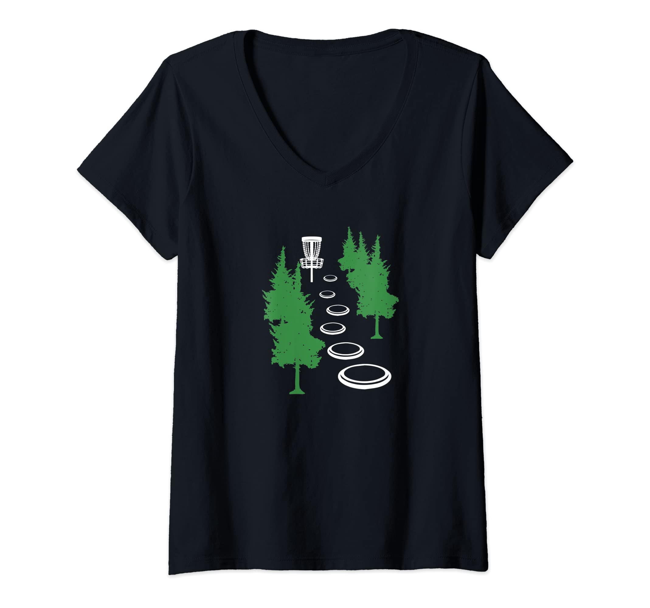 Womens Disc Golf Basket Tree - Frolf Disc Frisbee Golf V-Neck T-Shirt, Black
