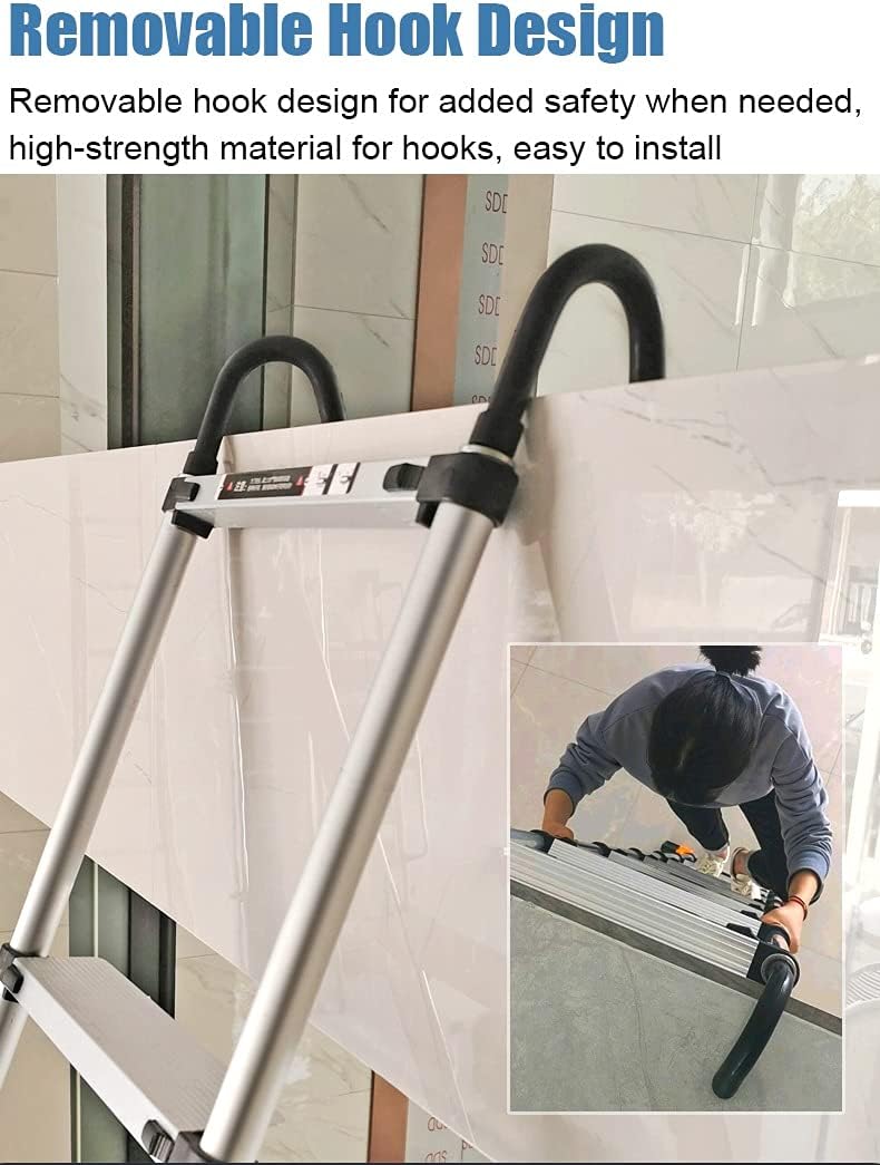 5.5m 5.1m 4.7m 3.9m 3.5m 2.7m 2. RV Attic Telescoping Ladder with Roof HooksAluminum Telescopic Extension Ladder, Extendable Ladder for Home Outdoor, Load 200kg 1
