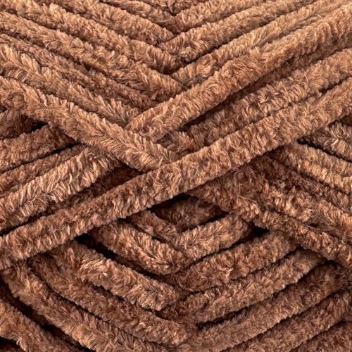 Image of Cuddly Velvet Chenille Yarn, Super Soft Fluffy Bulky for Knitting Crocheting Blanket Amigurumi, Durable for Shedding, 100 Gram (3.53 Ounces) 109 Yards (100 Meters) (Cocoa) (3 Skeins)