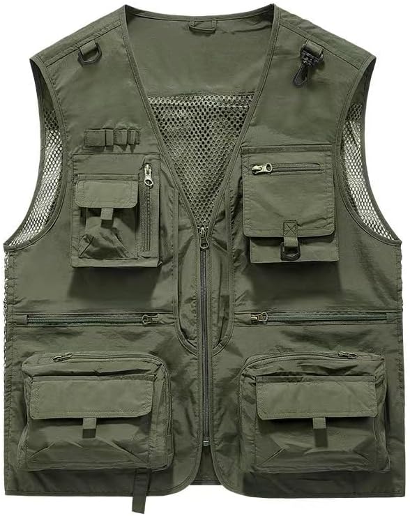Men Spring Autumn Travel Hiking Fishing Photographer Athletic Vest With Pockets Mesh Cargo Sleeveless Jacket
