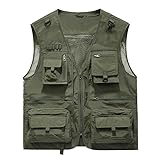 DCEHGEW Men Spring Autumn Travel Hiking Fishing Photographer Athletic Vest with Pockets Mesh Cargo Sleeveless Jacket-Army Green-L
