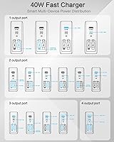 Vista 8 de Bloque de Cargador de Pared USB, Enchufe de Pared USB C de 40W con Cables Retráctiles Duales Integrados con Puertos USB A/USB C, Carga Rápida PD