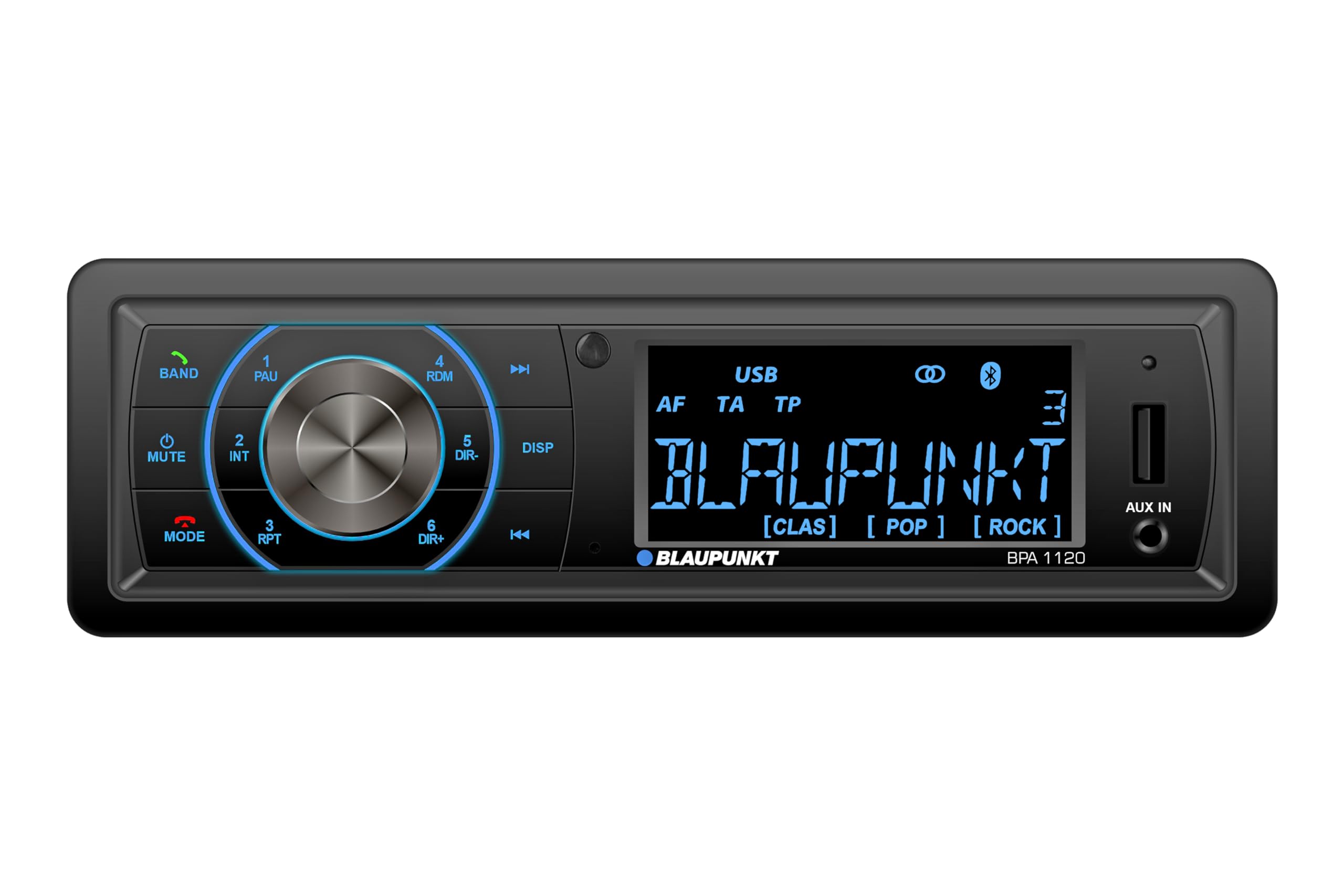 Blaupunkt BPA 1120, autoradio 1 DIN, Bluetooth, USB, entrée auxiliaire, Faible Profondeur d'encastrement, 4x20 W, 12V