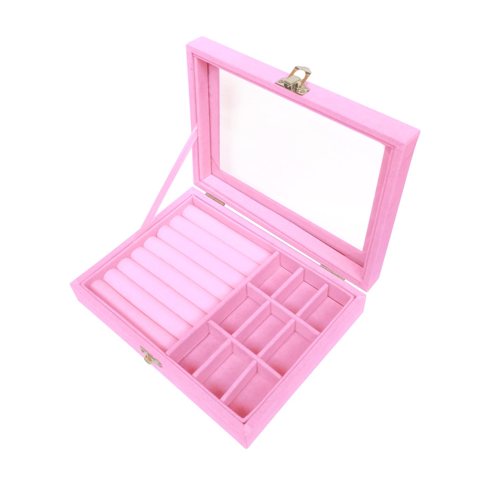 Boîte à bijoux en velours premium rose avec plateau de présentation chic