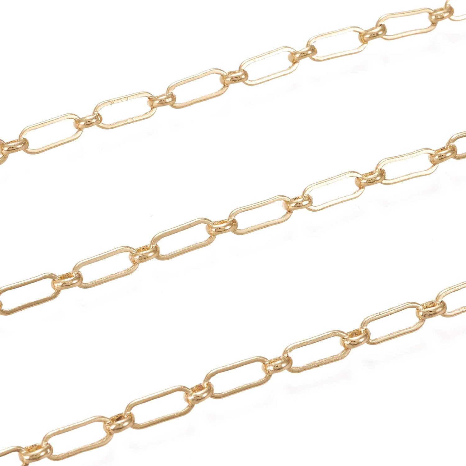 FASHEWELRY 16.4 Feet Brass Rope Chains Unwelded Braided Twist Link Chain with Spool Real 18K Gold Plated for Jewelry Necklace Bracelet Making, 10x7x2mm