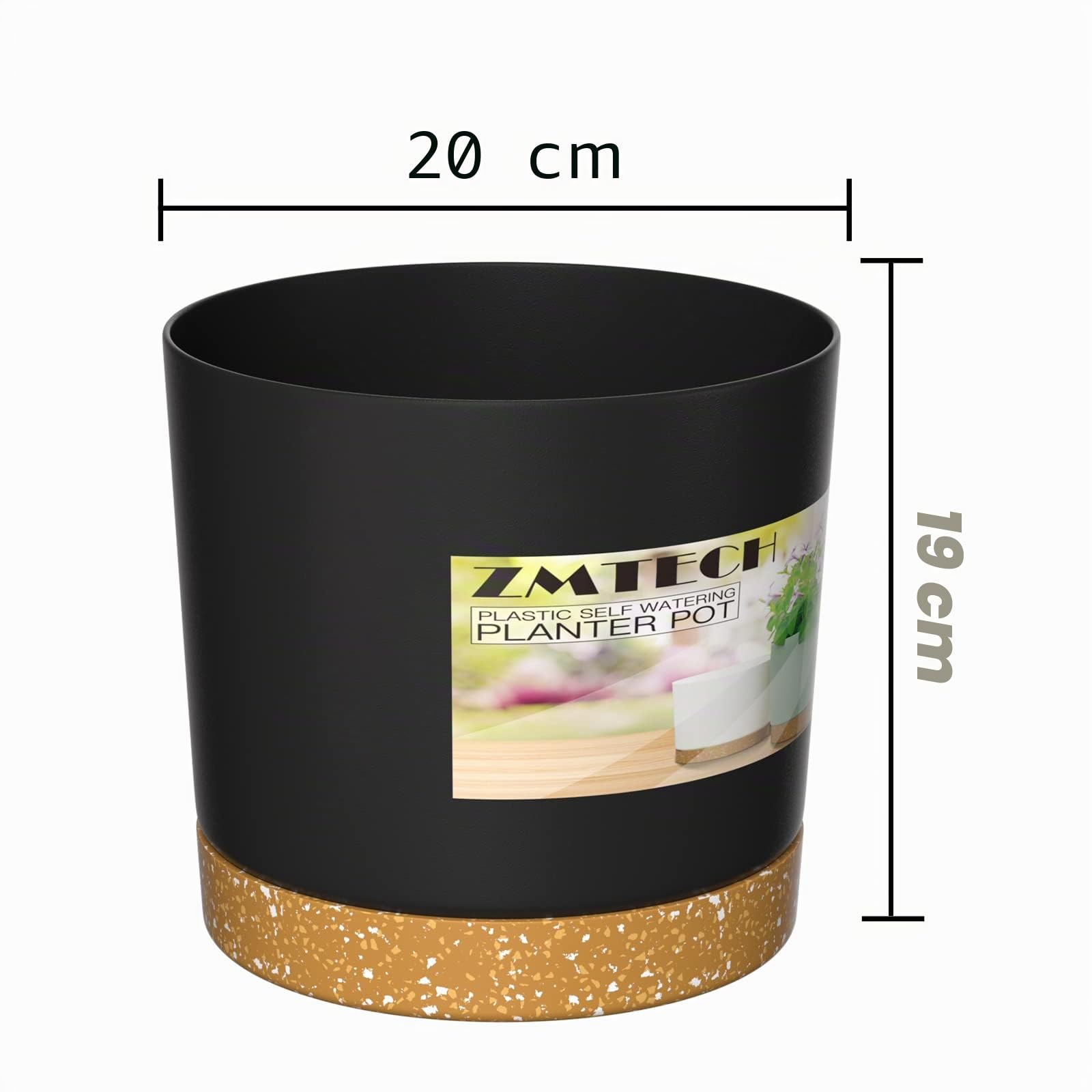 ZMTECH Pots de Fleurs de 20cm, Jardinières Modernes avec Trous de Drainage et Soucoupe Détachable, Pots de Fleurs en Plastique pour Plantes d'Intérieur et de Jardin (Gris Foncé, Lot de 2)