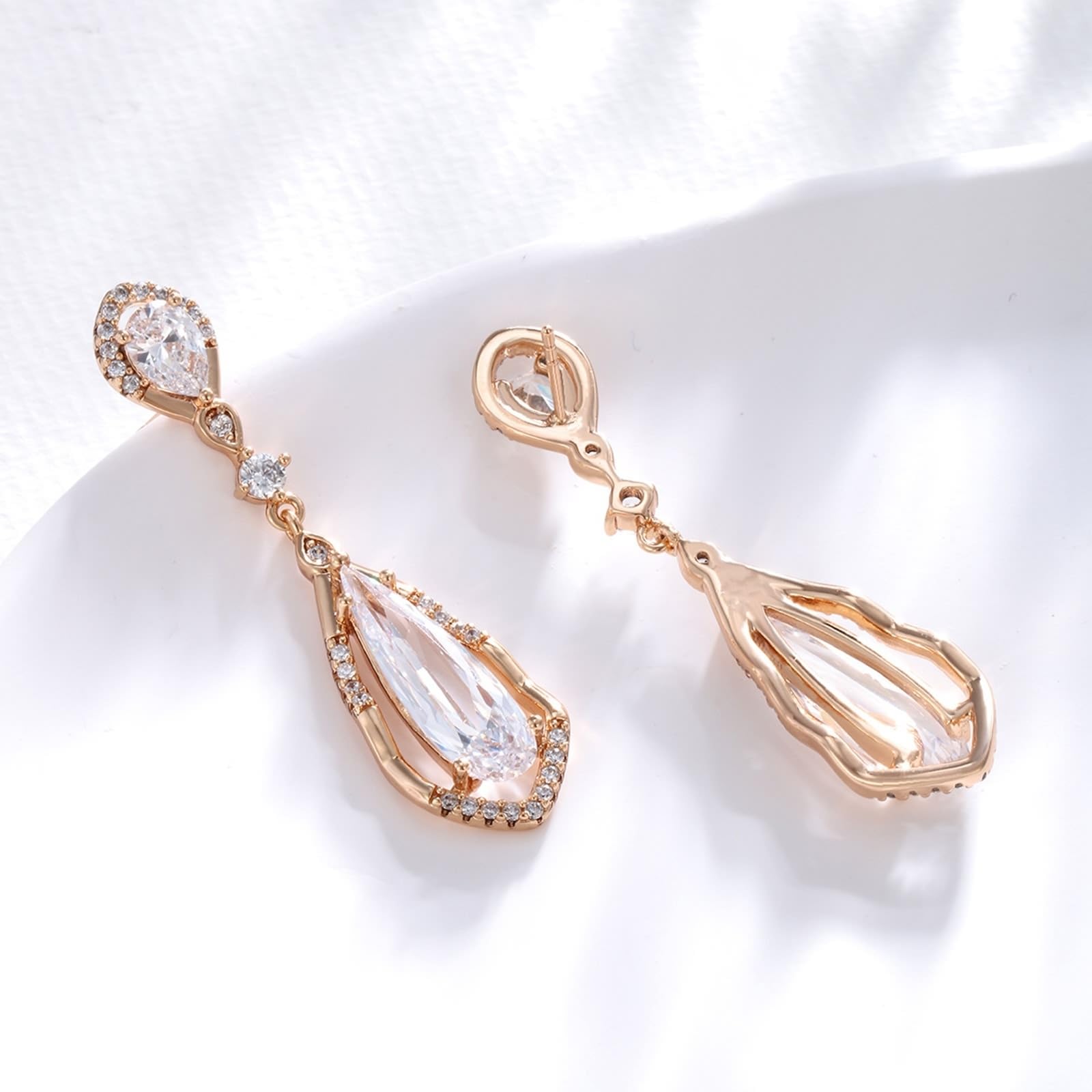 Orecchini in oro rosa 9 K/14 K/18 K, gioielli autentici con gocce di moissanite, eleganti lacrime in oro rosa Au 375/585/750