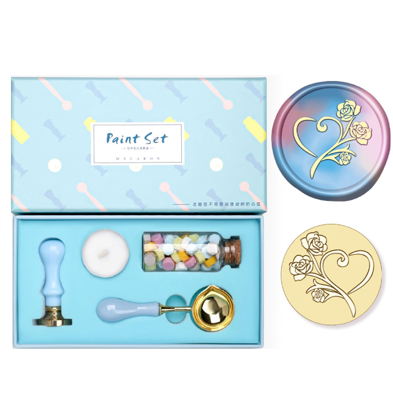 Tsophreniq Antique Themed Seal Stamp Set with Handle Seal Beads Melting Spoon for Envelope Invitation Christmas Card Scrapbooking Decoration