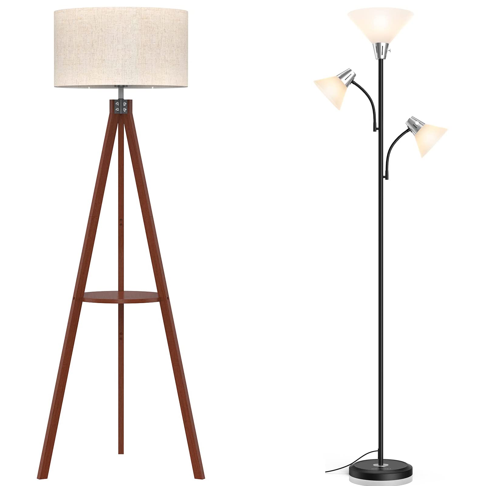 LEPOWER Tripod Floor Lamp, Mid Century Standing Lamp 9W LED Standing Lamp with 5W Adjustable Reading Lamps
