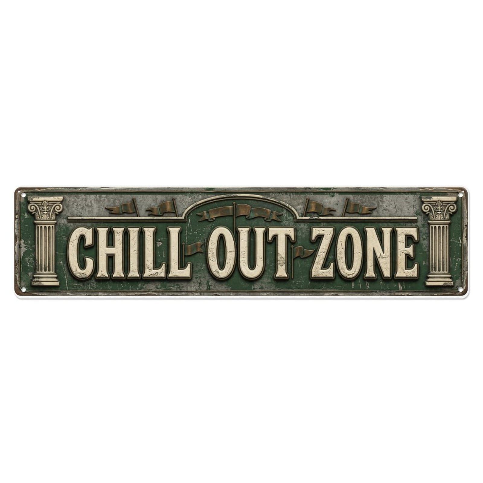 Chill Out Zone Worn Pavilion 2 Metal Tin Skinny Sign Plaque Wall Decor for Cafe, Club Bar, Office, Home Garden Metal Poster 4x16Inch