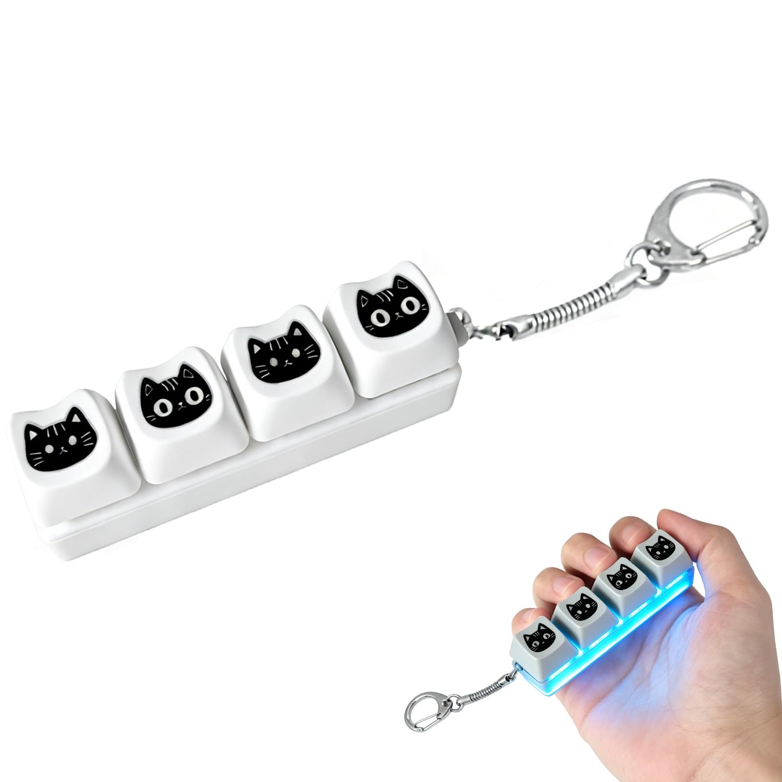 Keyboard Fidget Toy, Cute Cat Clicker Fidget Toy, Funny Keyboard Fidget with 4 Button, Funny Stress Relief Toys for Kids and Adults, Keychain for Travel Office Home
