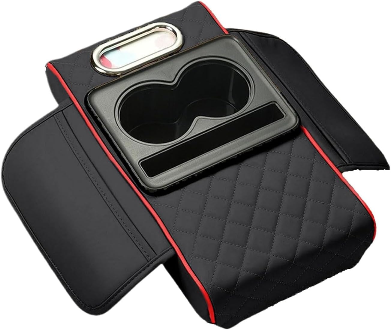 Center Console Cover for Fiat 124 Spider 2016 2017 2018 2019 2020 2021, Leather Car Center Console Armrest Pad with Storage Box, Cup Holder, Car Armrest Accessories,Black-Red