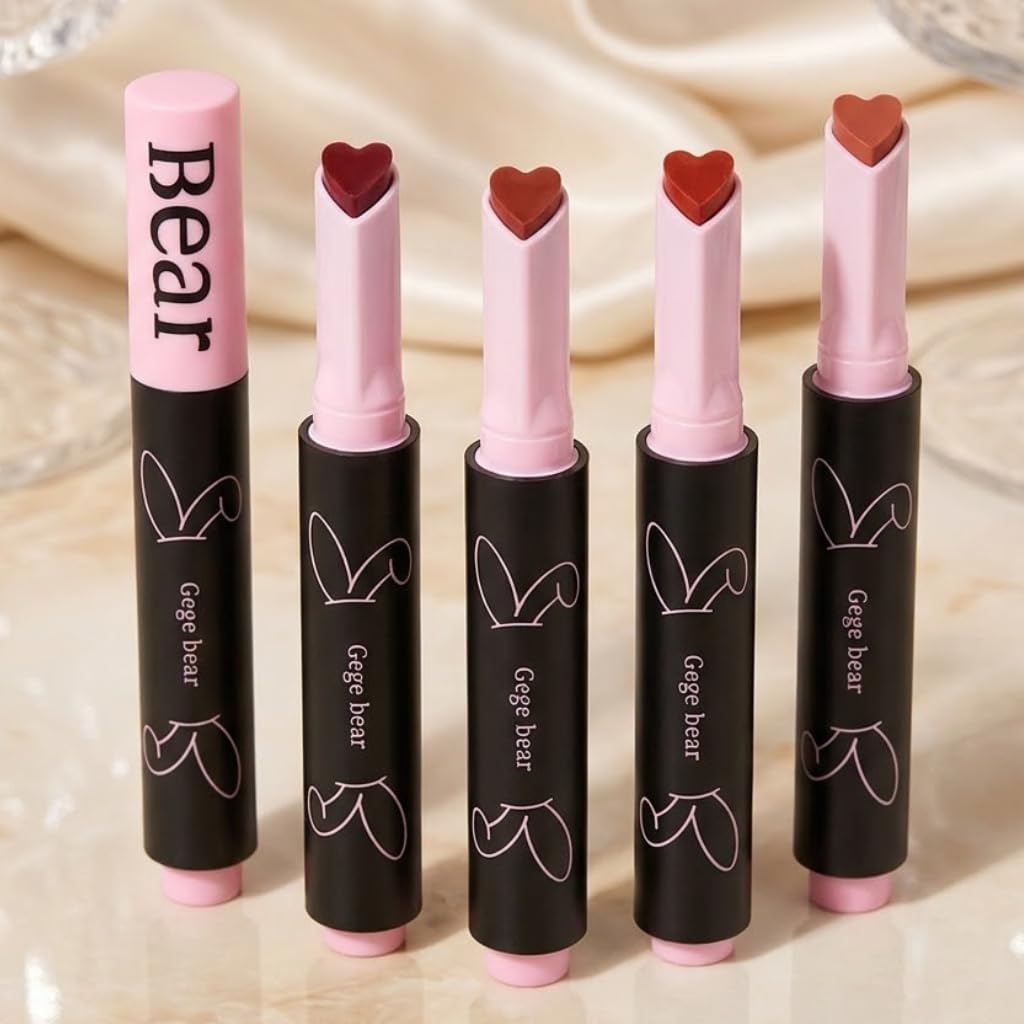 Gege Bear Solid Lip Gloss Stick | Heart-Shaped Applicator Tip | Buildable Coverage from Sheer to Bold | Pigment with Zero Sticky Feel | Glass-Lip High-Shine Korean Style Glossy Finish | Moisturizing Lip Color Pink, Peach & Brown | Nourishing And Soften Lips For Women (01# Innocent Doll, 1.8g)-image-47