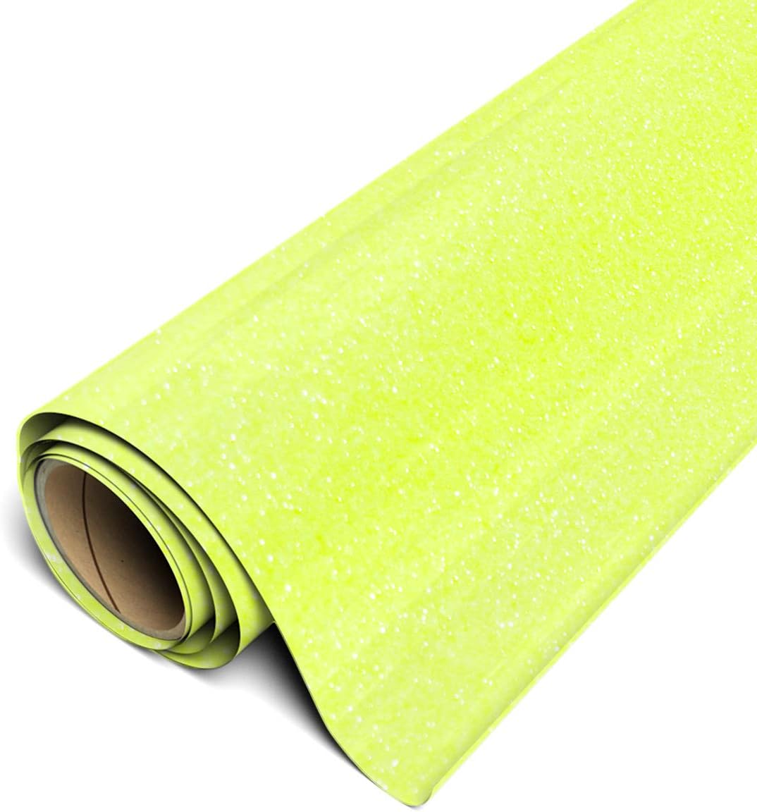 Siser Glitter HTV 20" x 5ft Roll - Iron on Heat Transfer Vinyl (Neon Yellow)
