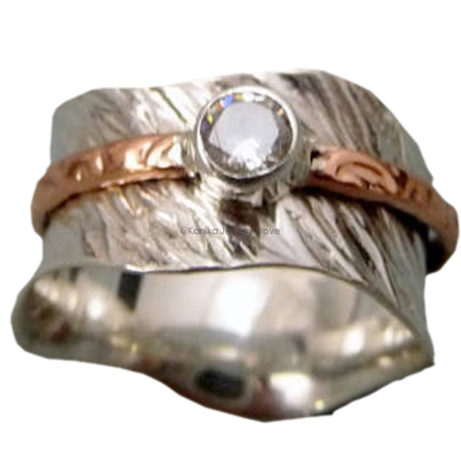 Geschenk für Weihnachten 925 Sterling Silber Spinner Ring, Two Tone Edelstein Ring, Texturen Ring, Vintage Ring, Daumenring