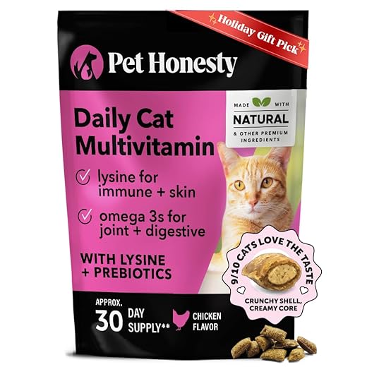 Cat Multivitamin Crunchy & Creamy Chews - Cat Treats for Health + Immune, Joint Support, Skin & Coat, & Digestion - Vitamins with Omega 3s, Lysine & Probiotics (30 Day Supply)