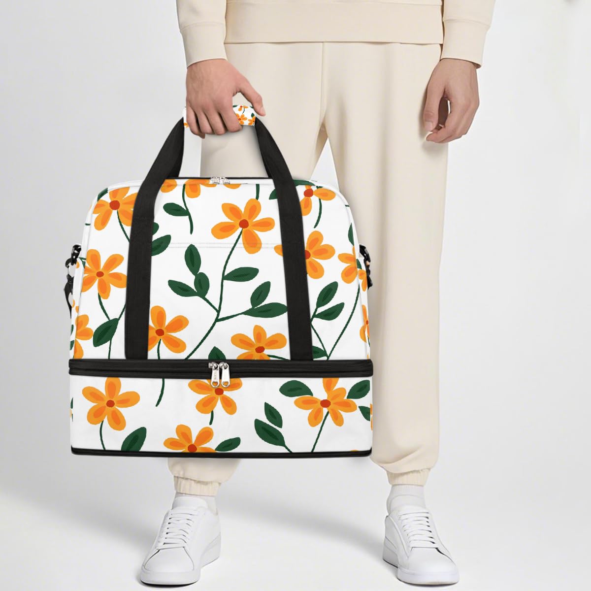 Borsone da viaggio pieghevole con motivo floreale carino borsa da palestra espandibile con scomparto per scarpe borsa da weekend di grande capacità borsa da viaggio per viaggi sportivi viaggi notturni