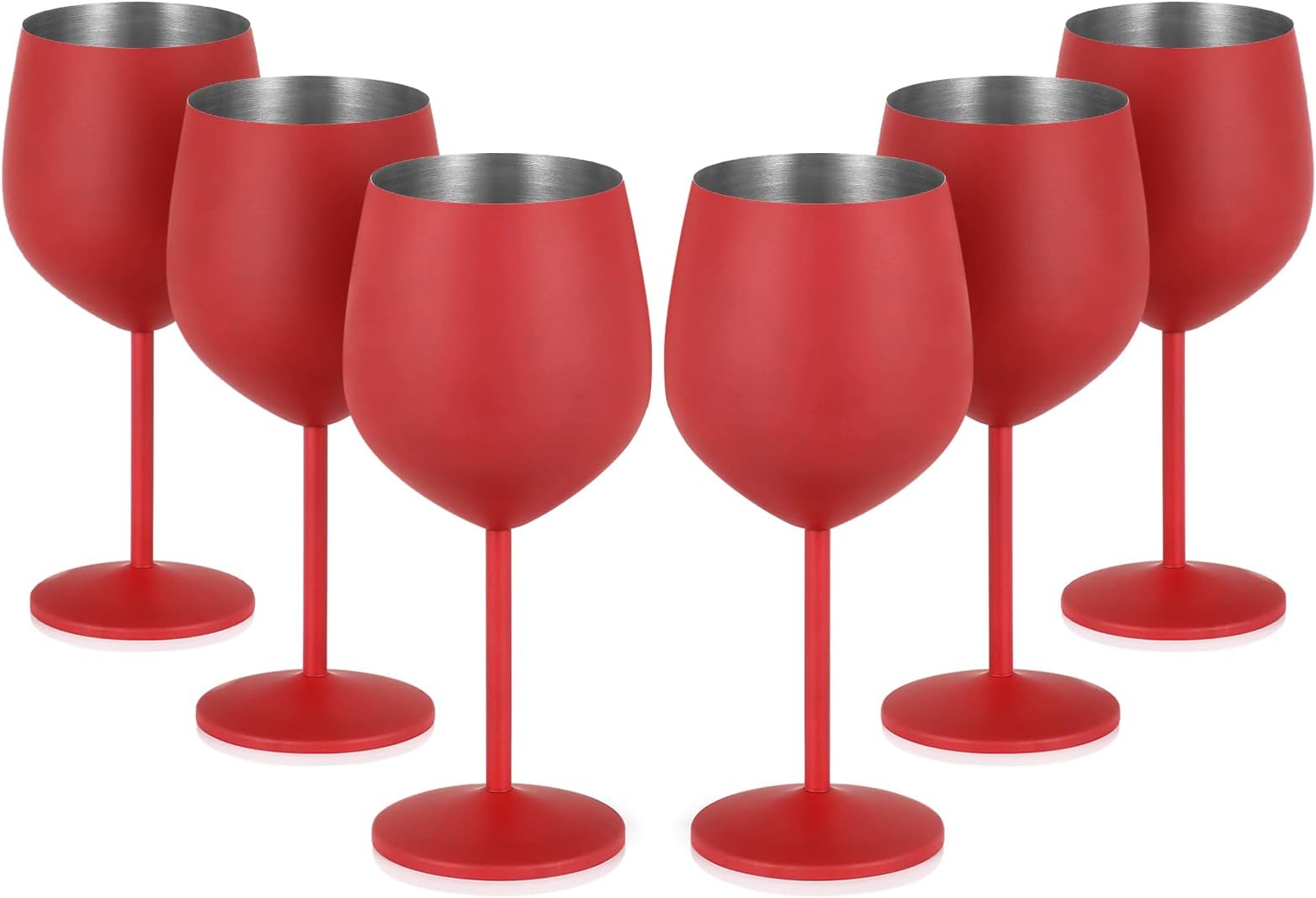 Lifecapido Stainless Steel Wine Glasses Set of 6, 18oz Stainless Steel Wine Goblets, Stemmed Metal Wine Glasses with Cup Brush for Party Office Wedding Anniversary, Great for Red White Wine (Red)