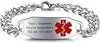 Vista 1 de Pulsera de alerta médica para mujeres y hombres Pulsera médica grabada para hombres Pulseras de identificación médica de acero inoxidable