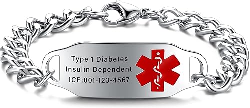 Pulsera de alerta médica para mujeres y hombres  Pulsera médica grabada para hombres  Pulseras de identificación médica de acero inoxidable para