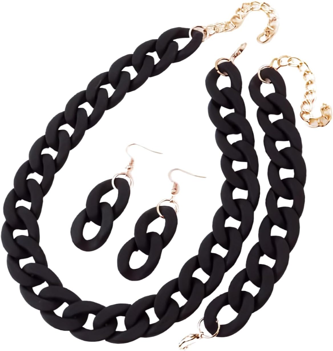 Fuqimanman2020 3 PCS Macaron Chunky Jewelry Set Acrylic Exaggerate Necklace Bracelet Geometric Statement Earring Cuban Link Chain Collar Necklace 80S Costume Party Jewelry image 4