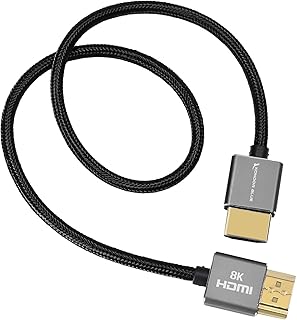 8K HDMI to HDMI Thin Short Straight Braided Cable for On-Camera Monitors, Capture Cards + More | 8K/60hz 4K/120hz | 48Gbps 3D HDR MetaData | 17" Inch | Black