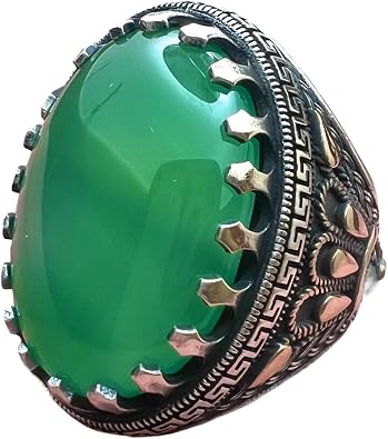 Big Stone,Yemens Verdant Beauty Large Green Agate Ring in 925 Sterling Silver,Authentic Yemeni Agate Stone in 925 Silver - Statement Piece