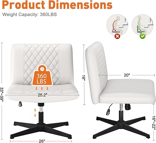 Miniatura 2 de Silla de oficina sin brazos, silla de escritorio sin ruedas, silla de oficina con patas cruzadas, silla de oficina ancha de piel sintética, sillas