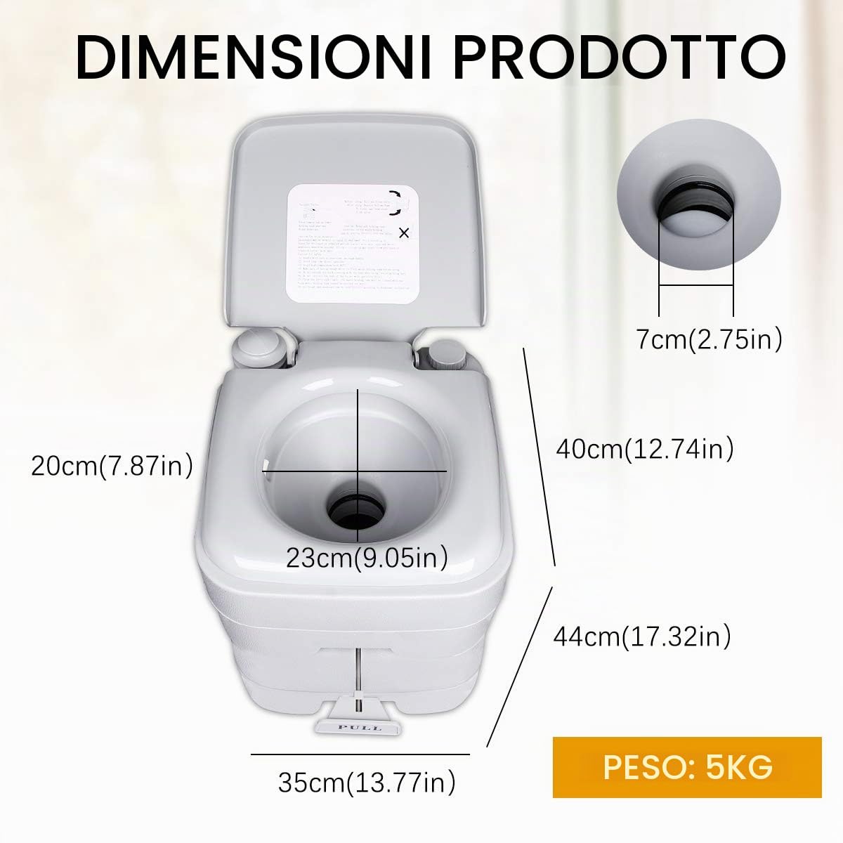 WC Portatile da Campeggio Interni Esterni per Camper, WC a Doppio Filo per Anziani Donne Incinte