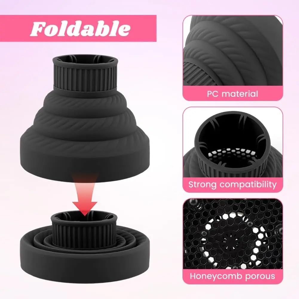 Difusor Universal Plegable del secador de Pelo del silicón | El difusor de silicona elástica se adapta a la mayoría de los sopladores domésticos.(2pc-chuitool)
