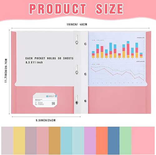 Miniatura 2 de Tatuo 48 carpetas de 2 bolsillos con puntas, carpetas de papel tamaño carta, carpetas de papel de 3 puntas con bolsillos y 1 ranura para tarjetas,