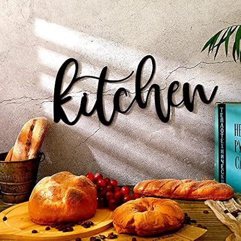 Kitchen Metal Cutout Sign Metal Kitchen Word Wall Decor Farmhouse Kitchen Metal Word Wall Art Kitchen Metal Word Sign for Home Dining Room Restaurant Kitchen Wall Decor, 15.7 x 6.7 Inch (Black) Cover