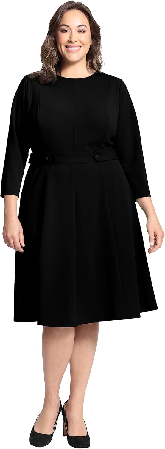 London Times Womens Crepe Fit and Flare Midi with Waist Button Detail - Image 5