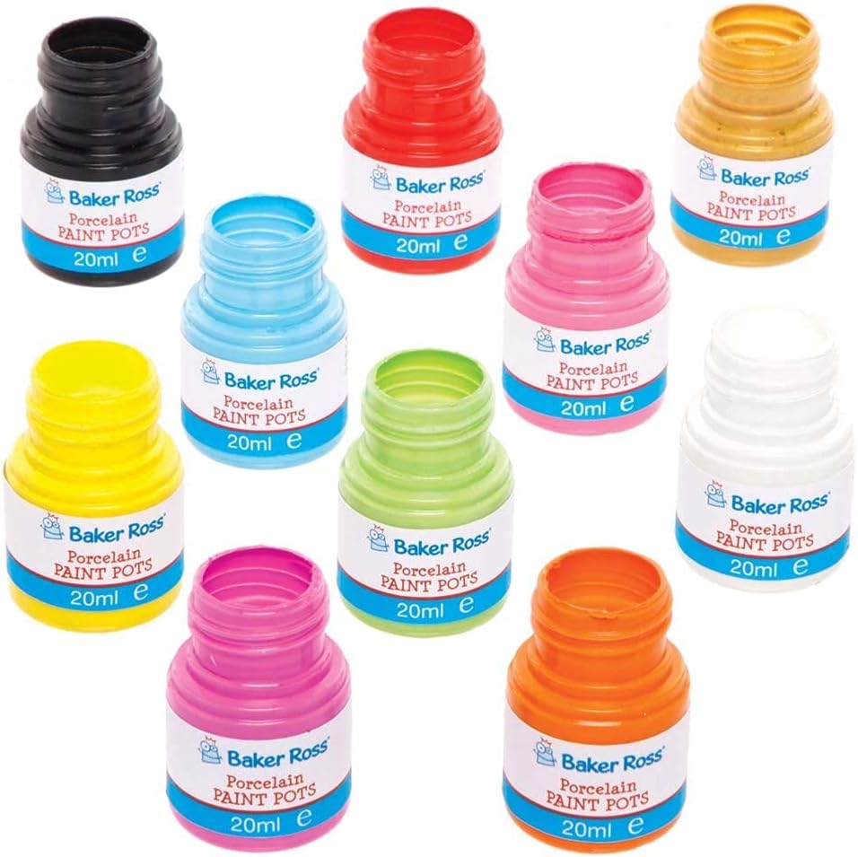 Baker Ross FE593 Porcelain Paint Pots - Pack of 10, Ceramic Paint for Kids,20 ml (Pack of 10)