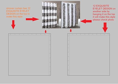 Miniatura 10 de spring Home Cortina de ducha de tela con volantes estilo cascada Shabby Chic (2 en 1 color negro), 72 x 72 pulgadas