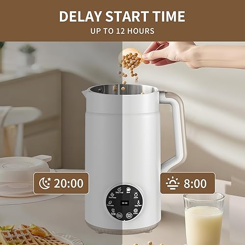 Miniatura 6 de Máquina para fabricar leche de nuez 10 en 1, máquina de leche de soja de 12 cuchillas40 onzas1.2 L, autolimpianteretraso de 12 horasmantiene