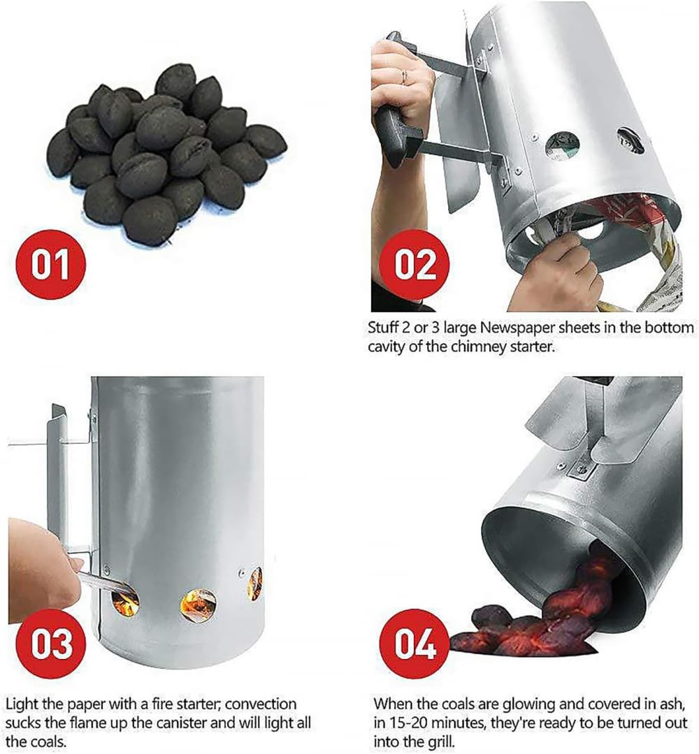 Arrancador de barbacoa, barril de encendido de carbón, arrancador de chimenea de arranque rápido con mango de nailon de seguridad, encendedor de carbón para barbacoa para camping, parrilla