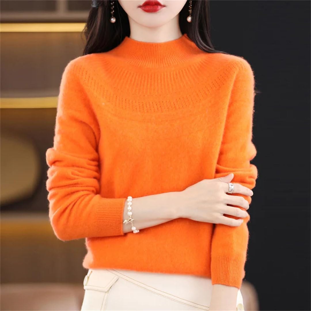 Damski sweter z solidnej wełny sweter z długim rękawem Hollow Loose Slim Fit jednolity kolor proste wszechstronne topy