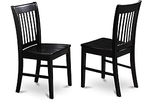 East West Furniture Norfolk Dining Slat Back Wood Seat Kitchen Chairs, Set of 2, Black