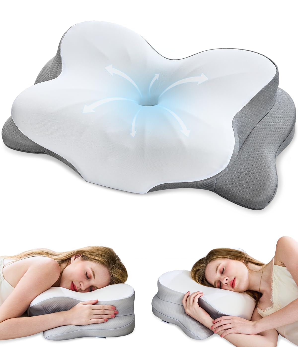 Photo 1 of CosBed Cervical Neck Pillow, Ergonomic Neck Support Pillow for Neck Pain Relief with Dual-Height Design, Breathable Covers, Memory Foam Pillow for Side Back & Stomach Sleepers, Odorless White 1 pcs